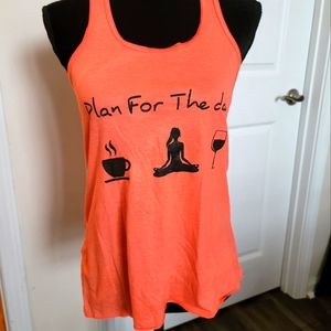 Bella & Canvas | Custom Coral Flowy Tank Top | "Plan for the Day" ☕️🧘‍♂️🍷